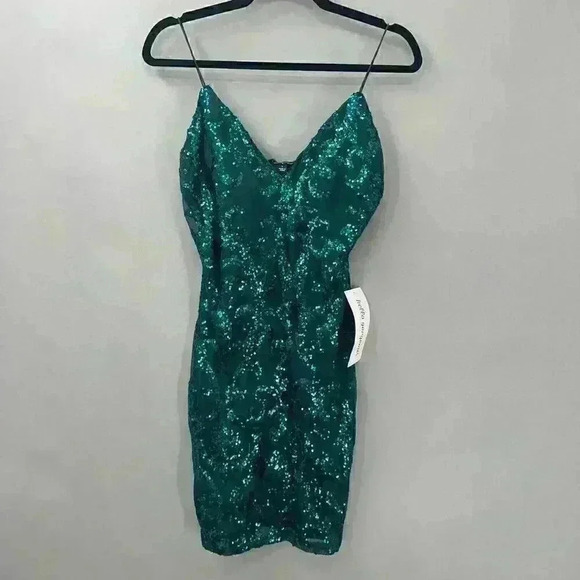 Lovely Day Mini Dress Womens Large Mesh Sequin Y2K Glam Party Sparkly Cocktail - Picture 2 of 10